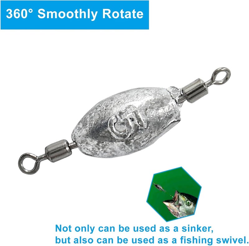 Uenhoy Fishing Weights Inline Trolling Fishing Sinker Tackle with Inner Swivels, Oval Drop Casting Fishing Weight Sinkers - Image 5